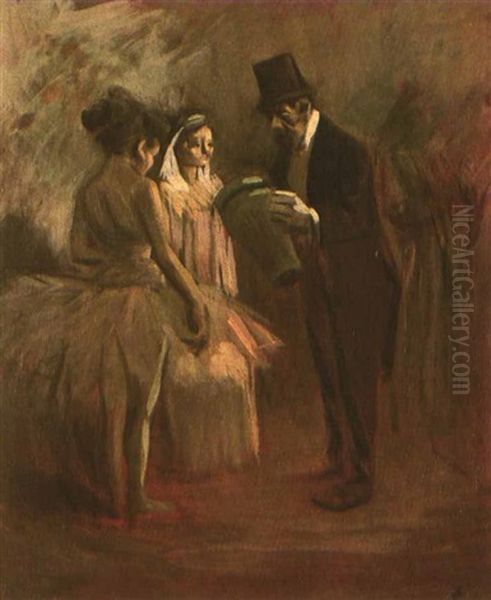 A Dance Master With Two Ballerinas Oil Painting by Jean-Louis Forain