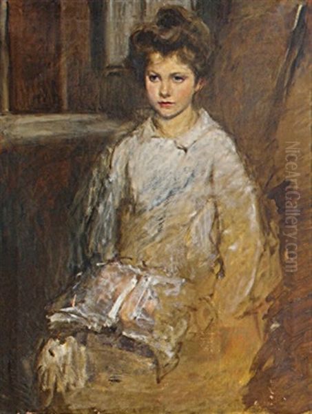 Portrait D'une Fillette Tenant Un Livre Ouvert Oil Painting by Charles Stuart Forbes