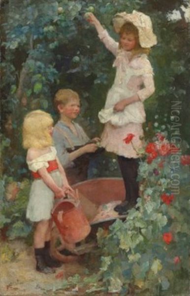 The Apple Pickers Oil Painting by Elizabeth Adela Forbes