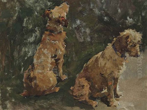 Two Terriers: Study For 'the Half Holiday' Oil Painting by Elizabeth Adela Forbes