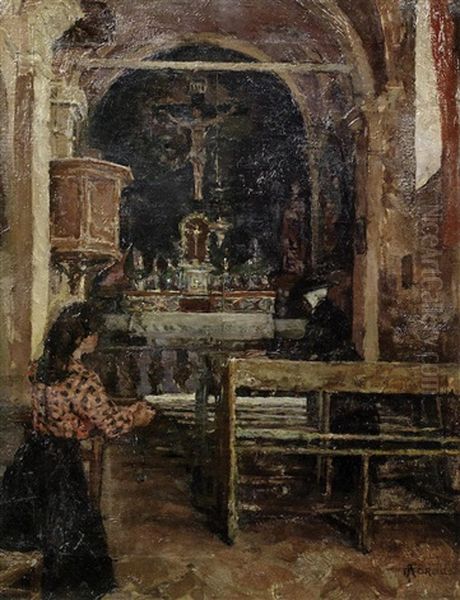 Church Interior, Brittany Oil Painting by Elizabeth Adela Forbes