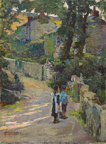 Off To School Oil Painting by Elizabeth Adela Forbes