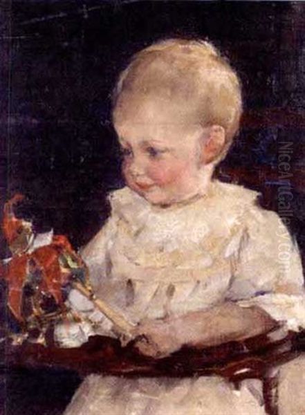 Toddler With Rattle Oil Painting by Elizabeth Adela Forbes