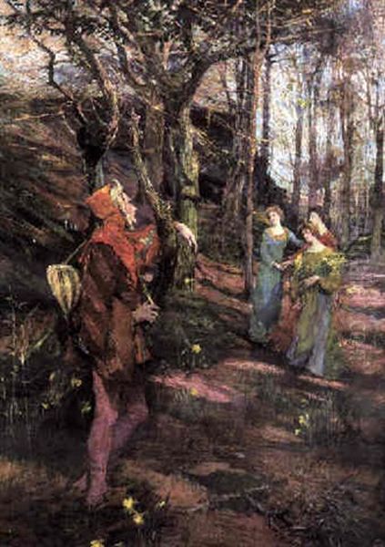 The Poet And Some Country Girls Oil Painting by Elizabeth Adela Forbes