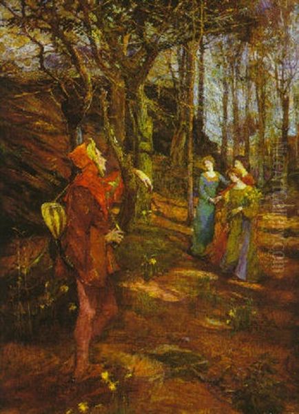 The Poet And Some Country Girls Oil Painting by Elizabeth Adela Forbes