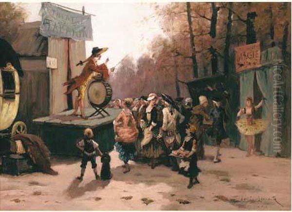 Magie Et Theatre De Tabarin. Oil Painting by Hyacinthe Louis V. Aubry-Lecomte