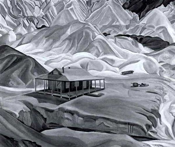 Mountains And Miners Shack Oil Painting by Helen Forbes