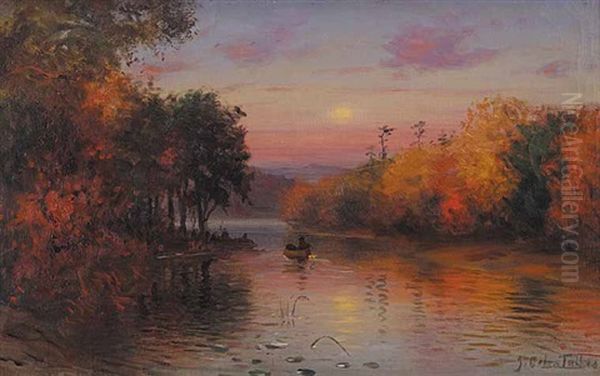 Untitled - Sunset Paddle Oil Painting by John Colin Forbes