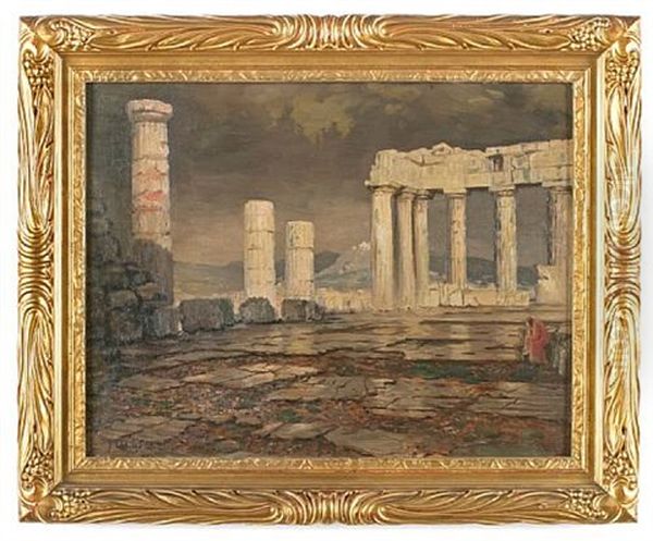 Figure Amidst The Ruins Of Persepolis Oil Painting by John Colin Forbes