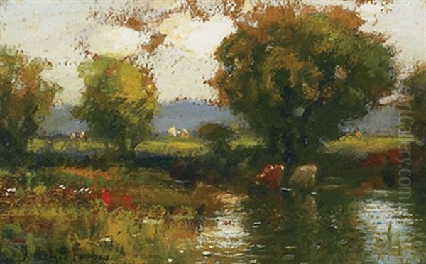 Cattle By A Stream Oil Painting by John Colin Forbes