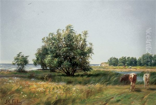 Coastal Scene With Cattle Oil Painting by John Colin Forbes