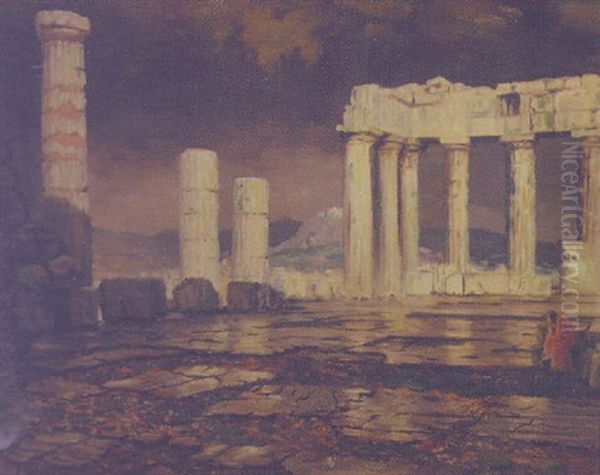 Figure Sitting Among Classical Ruins Oil Painting by John Colin Forbes