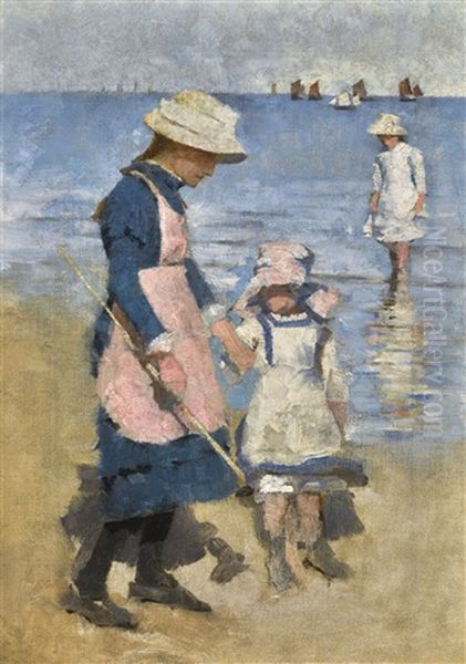 Children On The Beach, Cancale Oil Painting by Stanhope Forbes