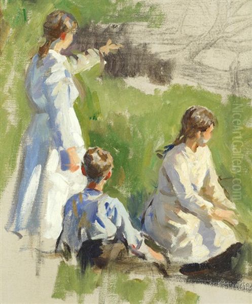 Summer Afternoon - A Study Of Three Children Oil Painting by Stanhope Forbes