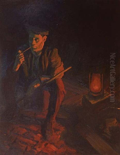 Portrait Of A Seated Worker In An Interior Oil Painting by Stanhope Forbes