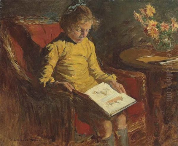 A Girl In A Wicker Chair Oil Painting by Stanhope Forbes