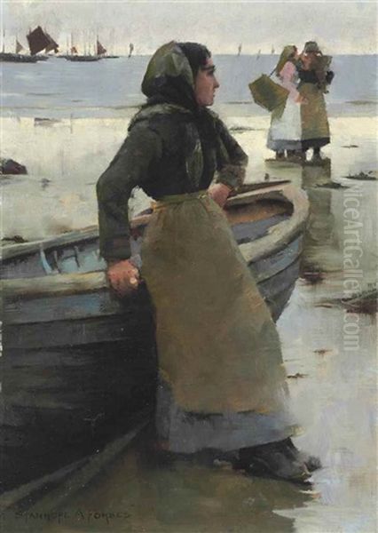 Study For The Fish Seller On A Cornish Beach Oil Painting by Stanhope Forbes