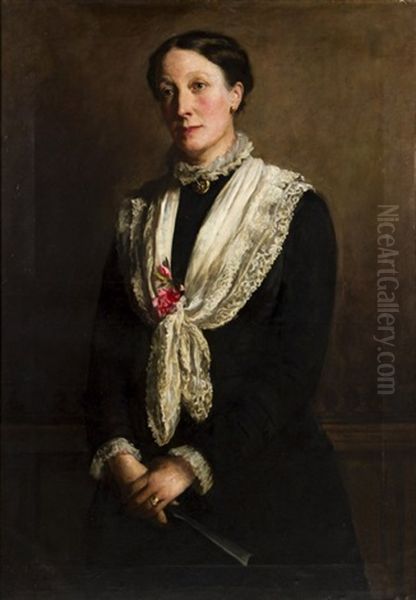 Portrait Of A Lady Wearing A Lace Shawl Oil Painting by Stanhope Forbes