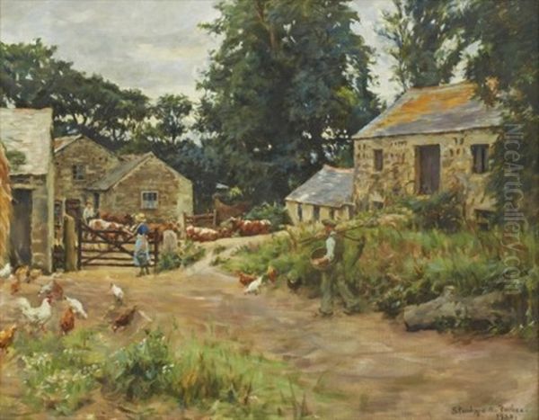 In The Rickyard Oil Painting by Stanhope Forbes