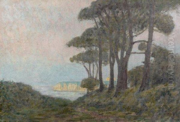 Foret De Pins Devant Les Falaises De Dieppe Oil Painting by Jean-Francis Auburtin