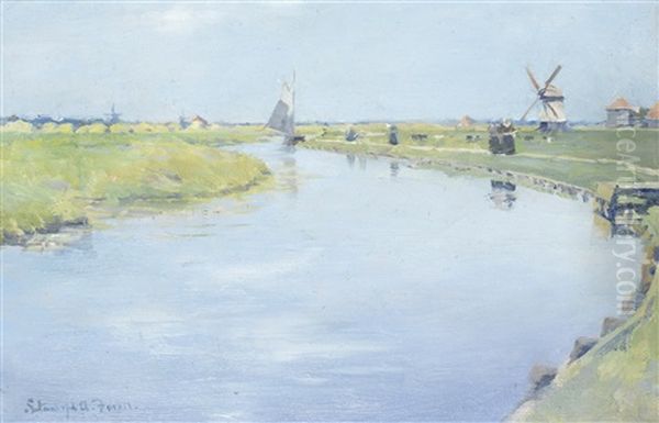 A Dutch River In Summer Oil Painting by Stanhope Forbes