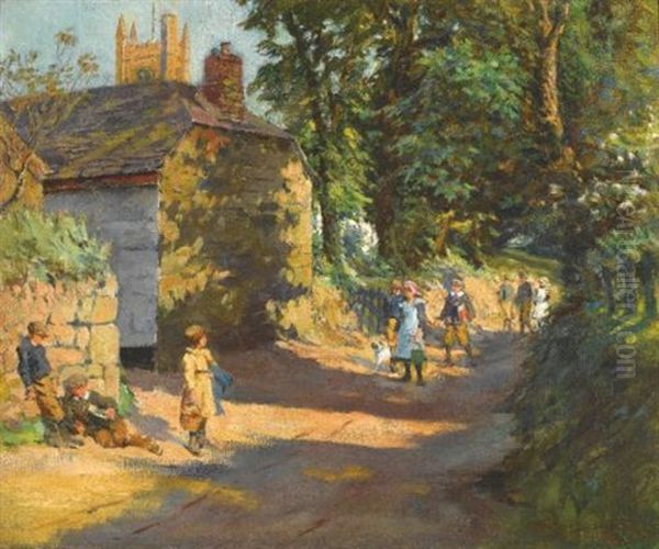 Going To School, Paul, Near Penzance Oil Painting by Stanhope Forbes