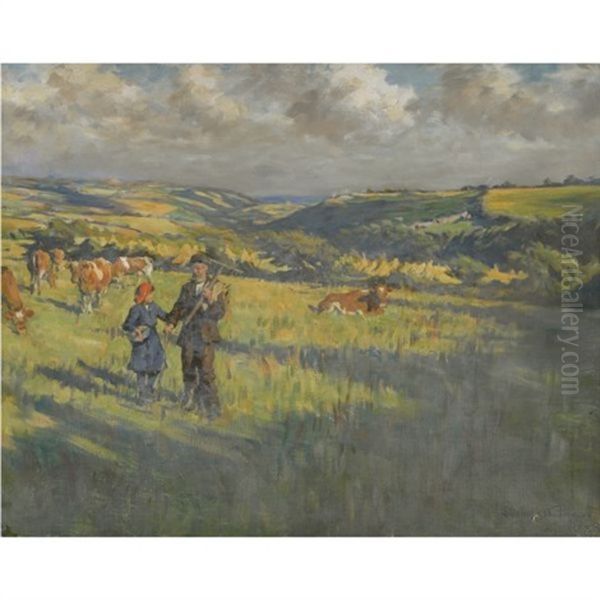 The Fields Above Newlyn Oil Painting by Stanhope Forbes