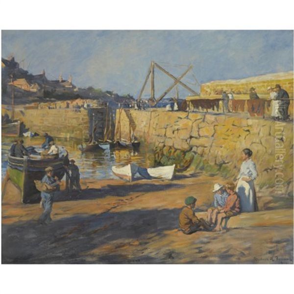 Low Tide At Mousehole Oil Painting by Stanhope Forbes