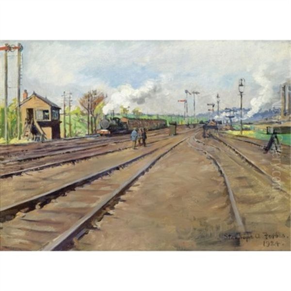 The Sidings Oil Painting by Stanhope Forbes