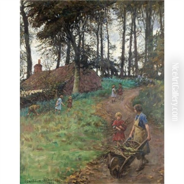 A Country Lane (woodgatherers) Oil Painting by Stanhope Forbes