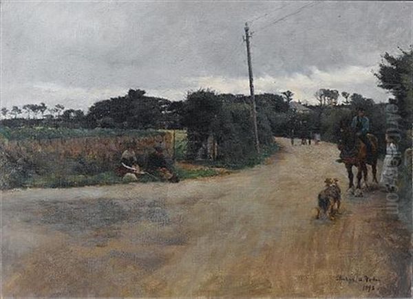 Figures On A Country Road Oil Painting by Stanhope Forbes