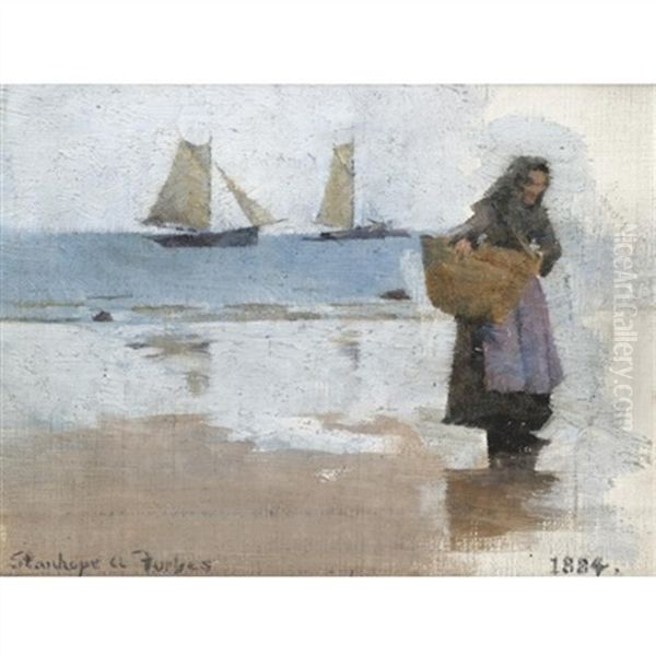 Study For A Fish Sale On A Cornish Beach Oil Painting by Stanhope Forbes