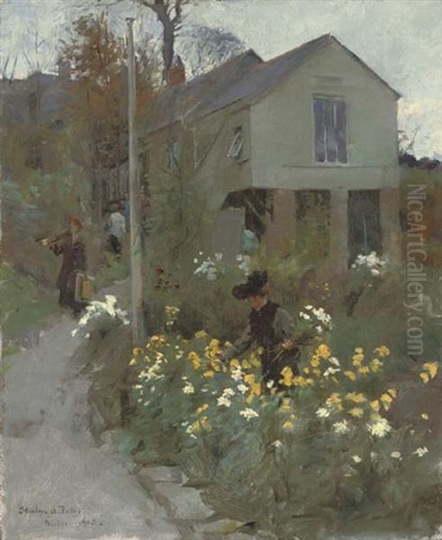 Picking Chrysanthemums Oil Painting by Stanhope Forbes