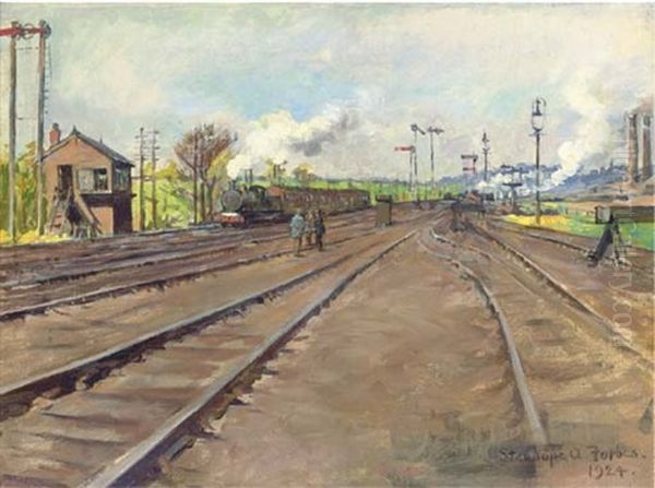 The Sidings Oil Painting by Stanhope Forbes