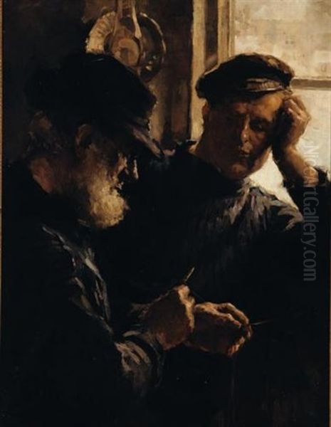 Mending The Nets Oil Painting by Stanhope Forbes