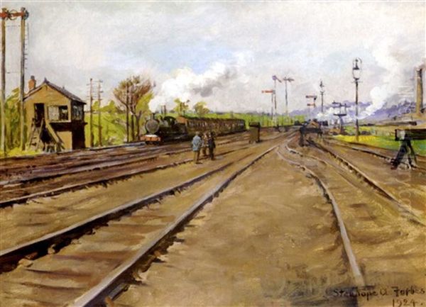 The Sidings Oil Painting by Stanhope Forbes