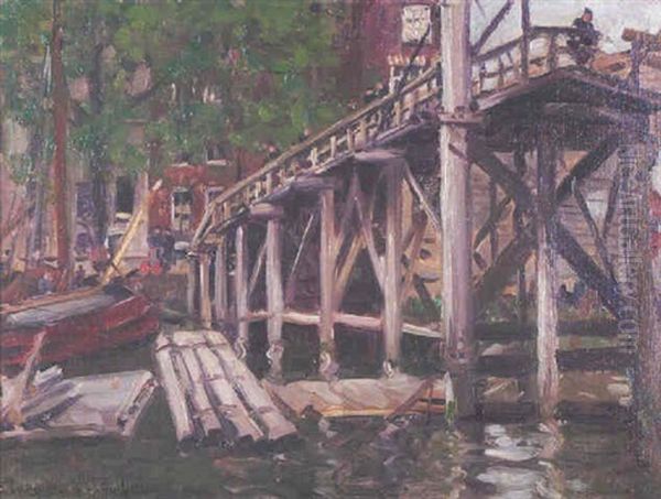 Building A Bridge Over A Canal, Holland Oil Painting by Stanhope Forbes