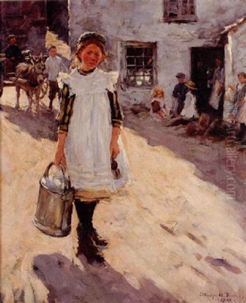 Young Girl In A Cornish Street Oil Painting by Stanhope Forbes