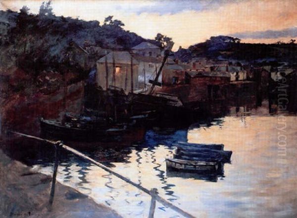 Newlyn Harbour, Evening Oil Painting by Stanhope Forbes