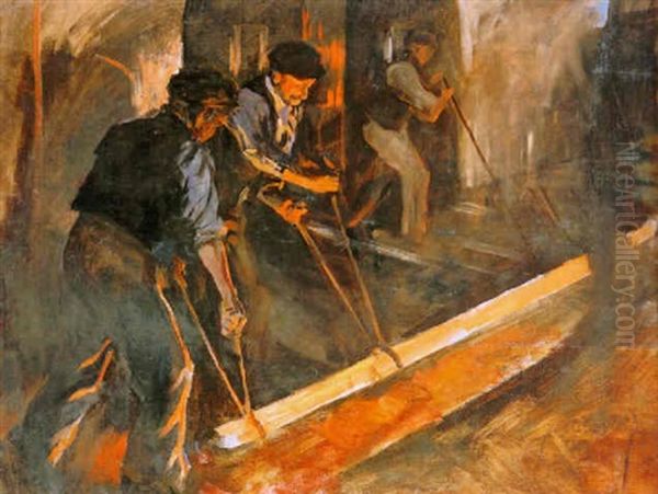 Forging Steel: The Steel Mills Oil Painting by Stanhope Forbes