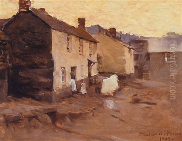 Cornish Cottages Oil Painting by Stanhope Forbes