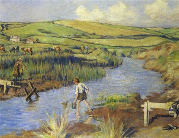 Fishing For Tiddlers Oil Painting by Stanhope Forbes