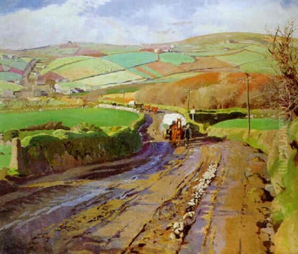 Hauliers On A Country Road Oil Painting by Stanhope Forbes