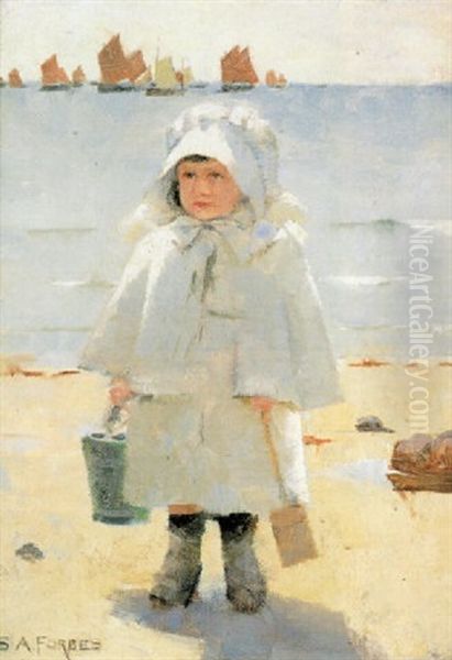 Child On The Beach Oil Painting by Stanhope Forbes