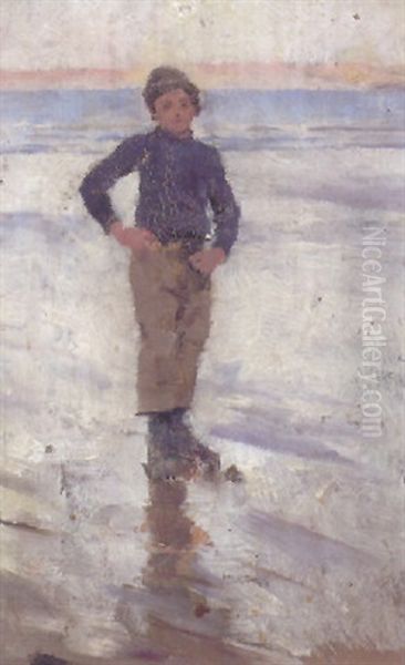 Boy On A Beach Oil Painting by Stanhope Forbes