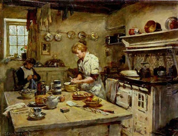 In The Kitchen Oil Painting by Stanhope Forbes