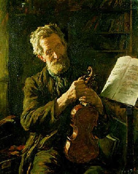 The E-string Oil Painting by Stanhope Forbes