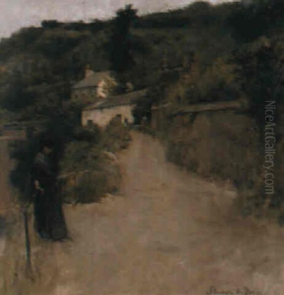 A Cornish Lane Oil Painting by Stanhope Forbes