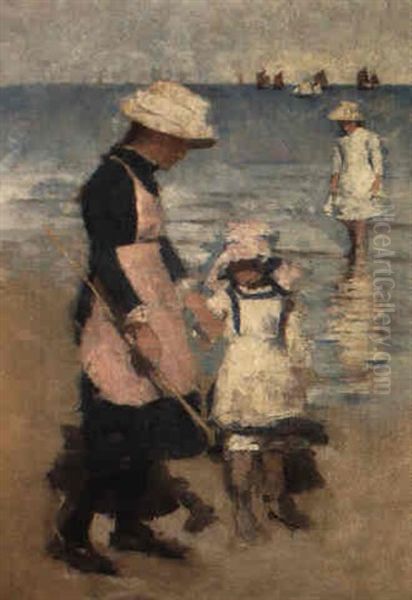 Children On The Beach Oil Painting by Stanhope Forbes