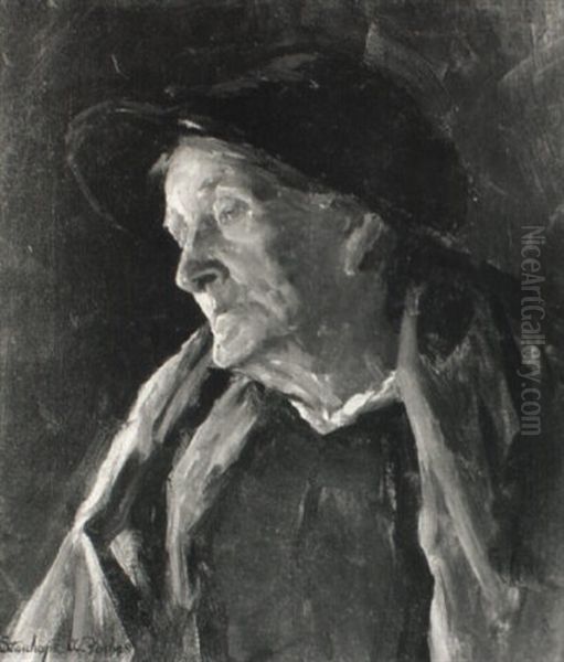 Old Woman Wearing A Hat Oil Painting by Stanhope Forbes